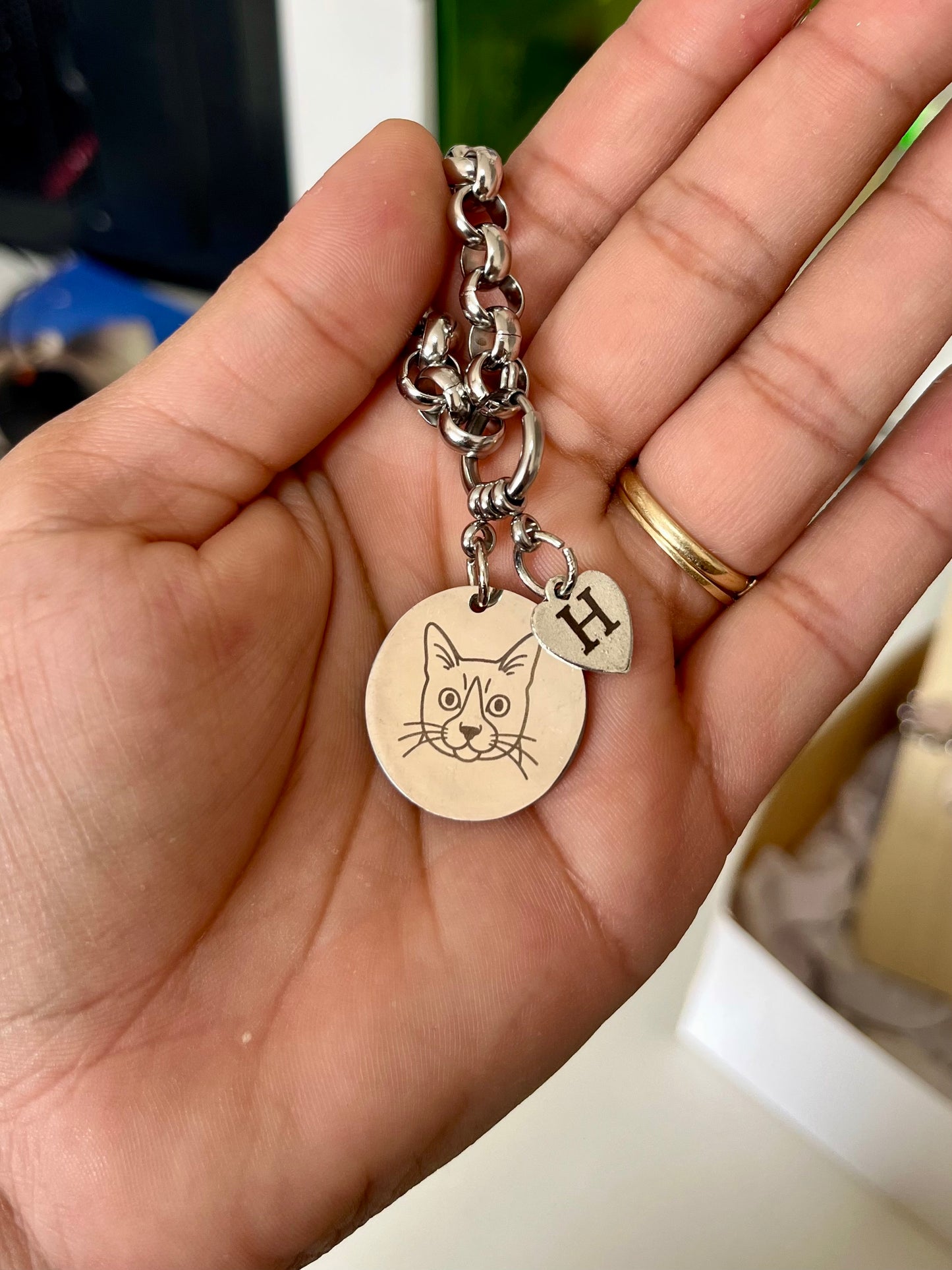 Cadena rolo + dos dijes grabados de mascota