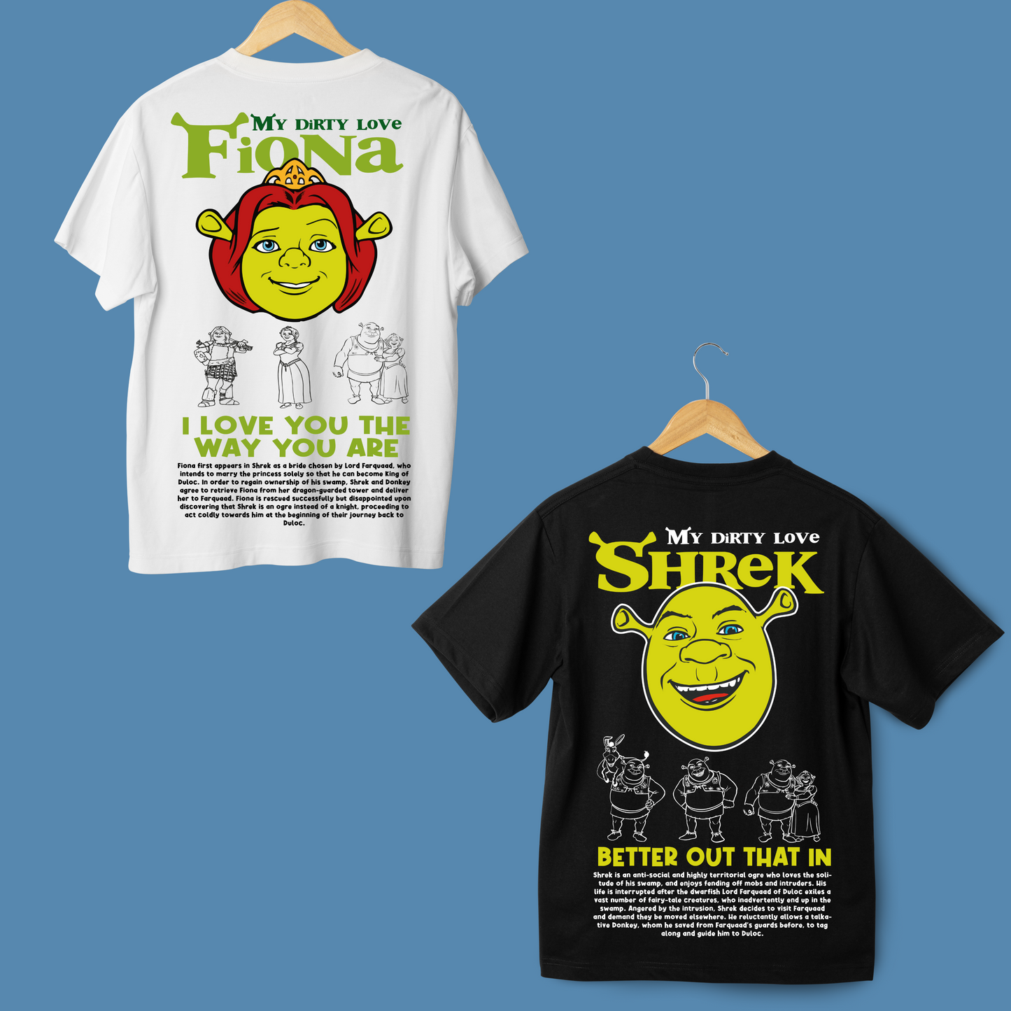 Pack remeras Shrek y Fiona