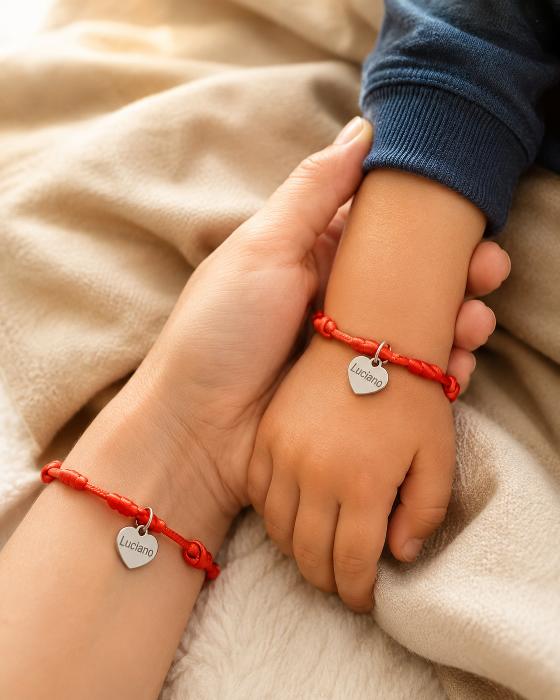 Pulsera de 7 nudos + dije corazón grabado