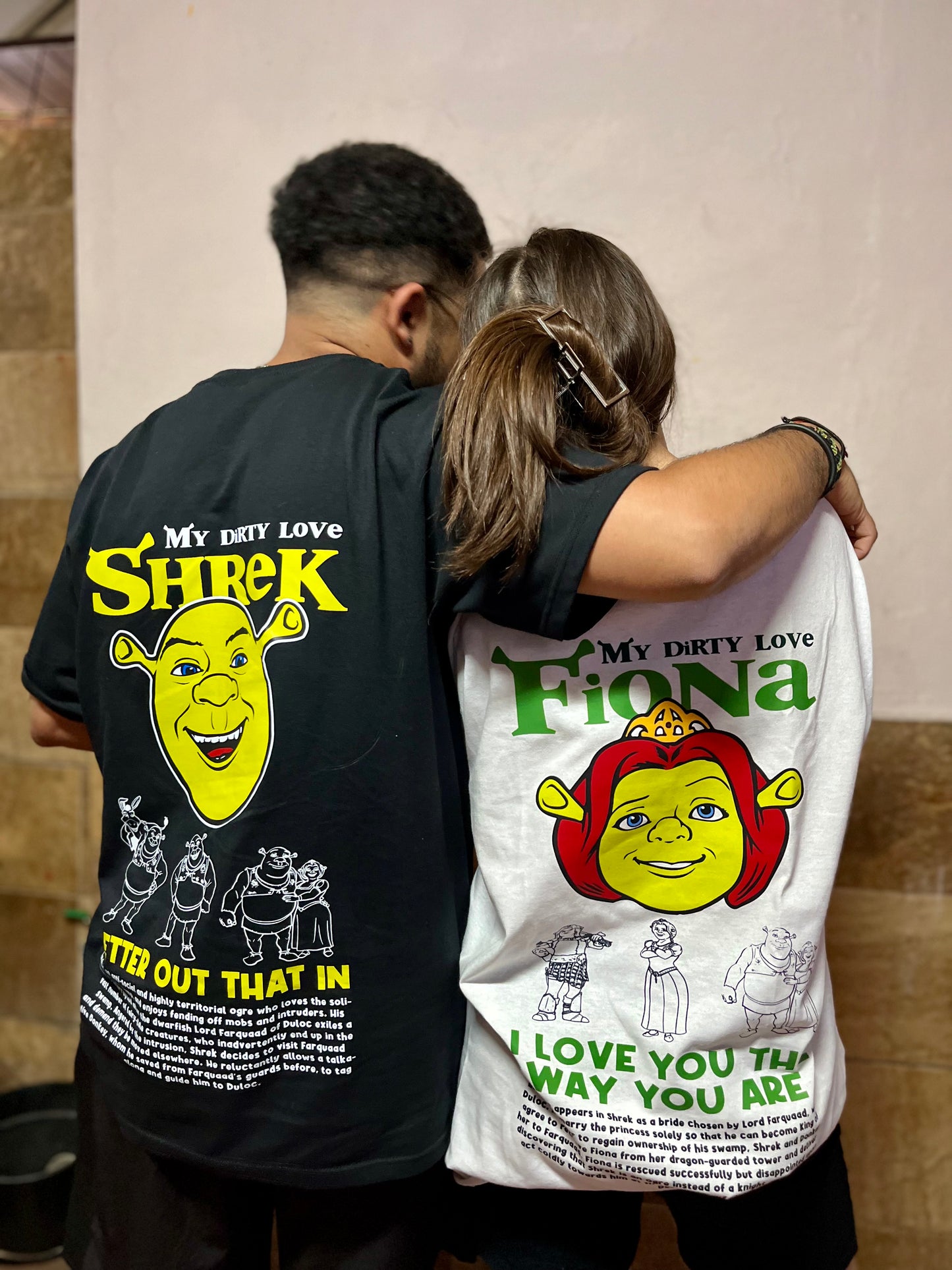 Remeras Shrek y Fiona